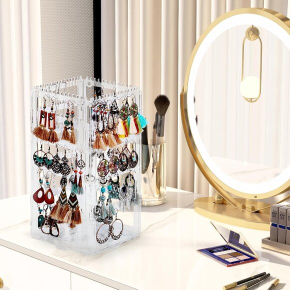 360 Rotating Earring Holder Stand Acrylic Jewelry Organizer with 5 Tiers Storage - Picture 9 of 9
